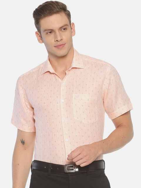 

Linen Club Men Orange Regular Fit Printed Formal Shirt