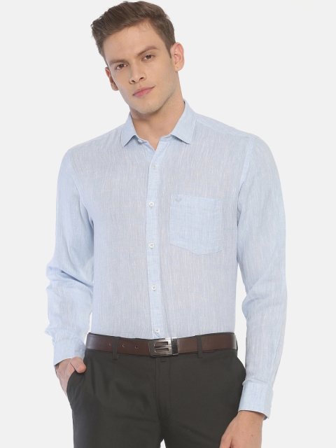 

Linen Club Men Blue Slim Fit Solid Linen Formal Shirt