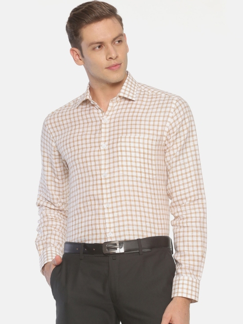 

Linen Club Men Brown & White Regular Fit Checked Sustainable Linen Formal Shirt
