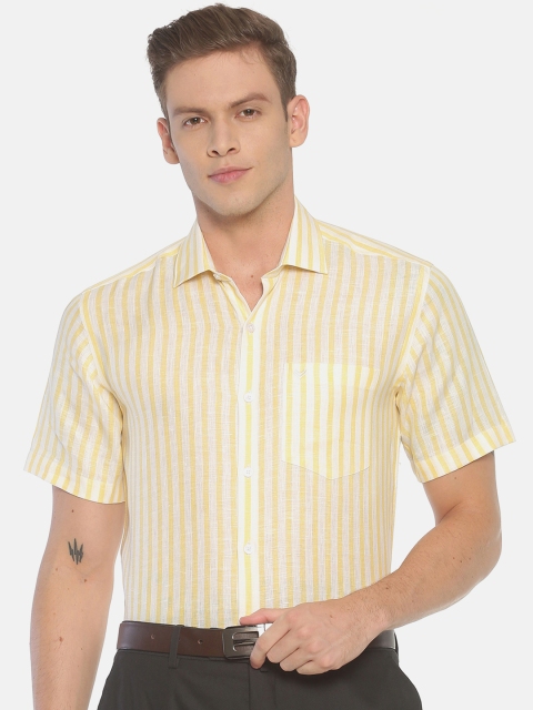 

Linen Club Men Yellow & White Regular Fit Striped Formal Shirt