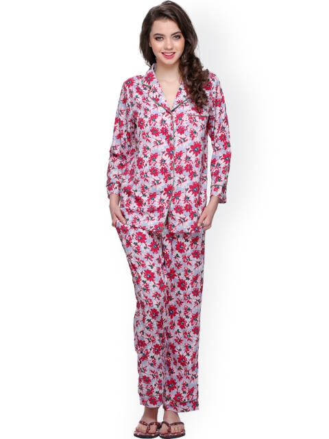 

Clovia Pink Floral Print Pyjama Set NS0505P14