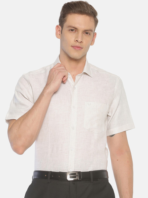 

Linen Club Men Off-White Solid Formal Shirt