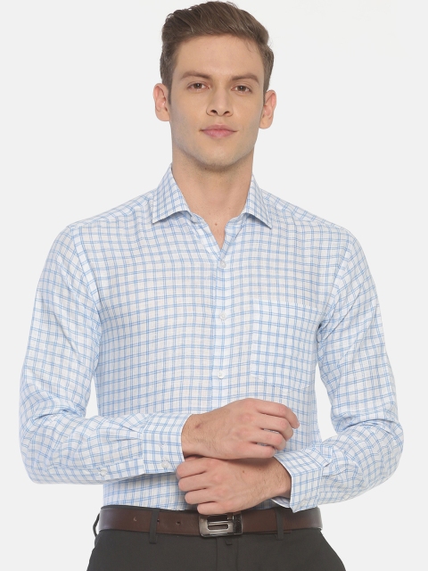 

Linen Club Men Blue Slim Fit Checked Linen Formal Shirt