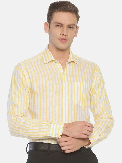

Linen Club Men Yellow & White Regular Fit Striped Formal Shirt