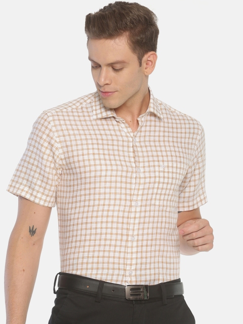 

Linen Club Men Brown & White Regular Fit Checked Formal Linen Shirt