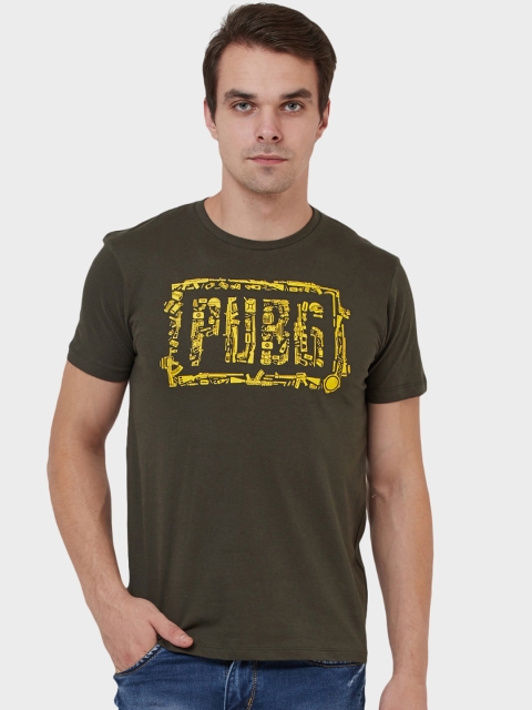 

Free Authority Men Olive Green PUBG Printed Round Neck T-shirt