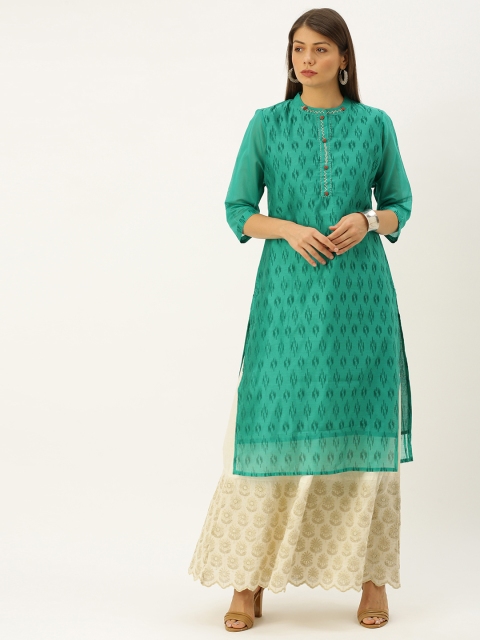 

Soch Women Green Printed Straight Kurta