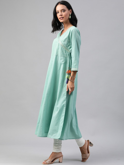 

Soch Women Sea Green Embellished A-Line Angrakha Kurta