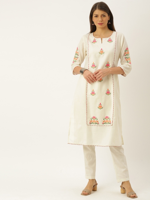 

Soch Women Off-White Embroidered Kurta with Trousers