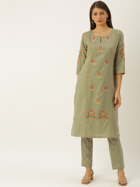 

Soch Women Green Embroidered Kurta with Trousers