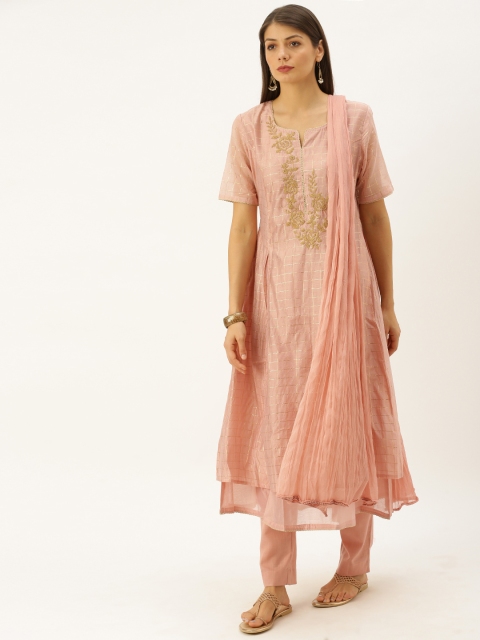 

Soch Women Pink & Gold-Toned Printed Kurta with Trousers & Dupatta