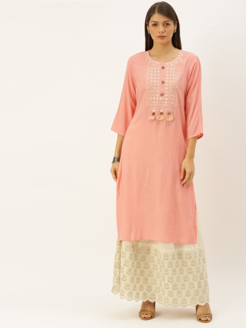 

Soch Women Peach-Coloured Yoke Design Straight Kurta