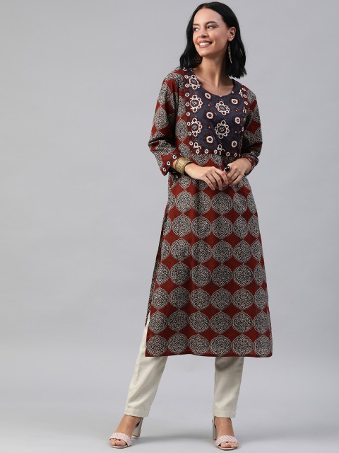 

Soch Women Maroon & Blue Printed A-Line Kurta