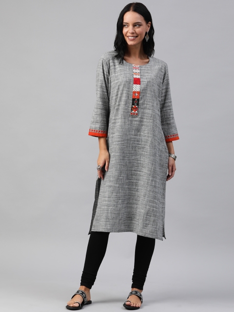 

Soch Women Grey & Black Woven Design Straight Kurta