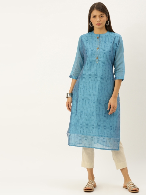 

Soch Women Blue Printed Straight Kurta