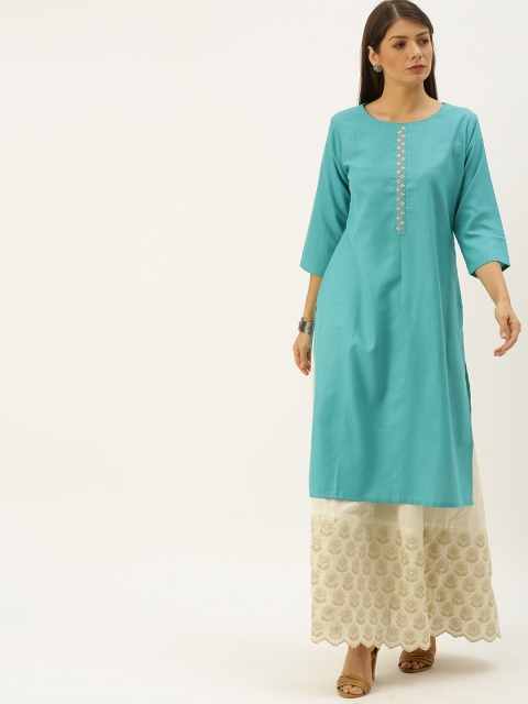 

Soch Women Turquoise Blue Solid Straight Kurta