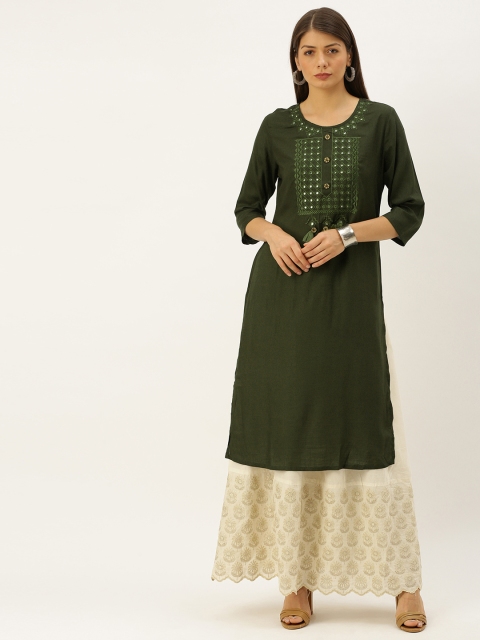 

Soch Women Green Yoke Design Straight Kurta