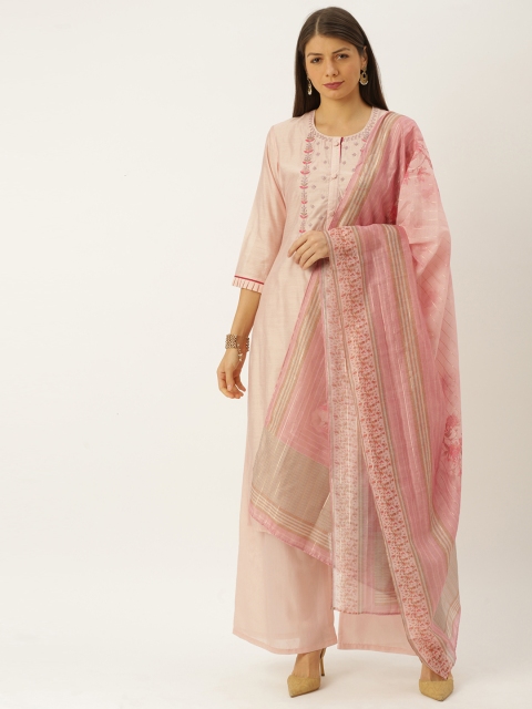 

Soch Women Pink Embroidered Kurti with Palazzos & Dupatta