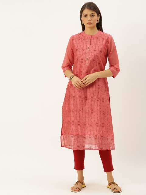 

Soch Women Coral Orange Printed Straight Kurta