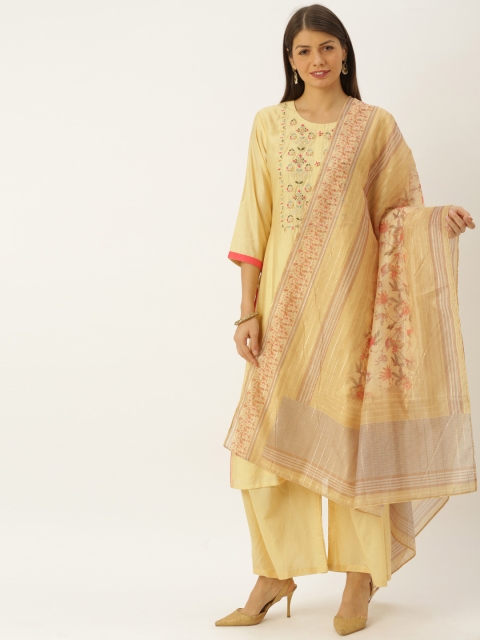 

Soch Women Yellow Embroidered Kurta with Palazzos & Dupatta