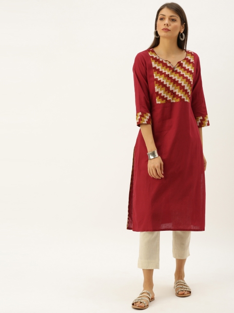 

Soch Women Maroon Yoke Design Straight Kurta