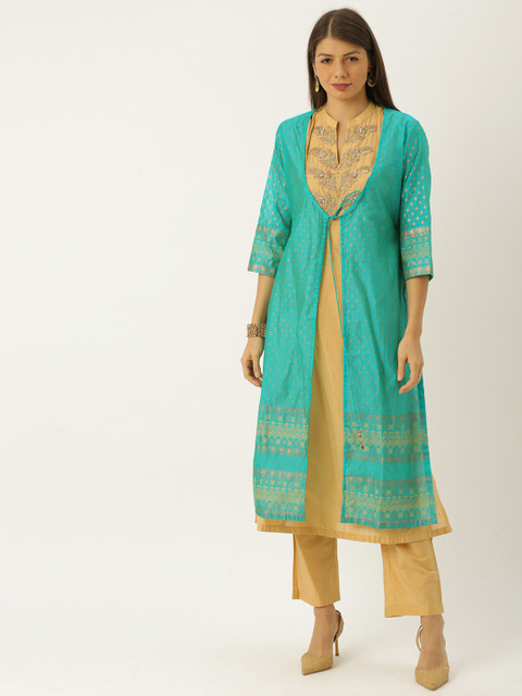 

Soch Women Green & Yellow Printed Kurta with Trousers