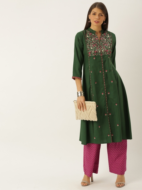 

Soch Women Green & Pink Embroidered Kurta with Palazzos