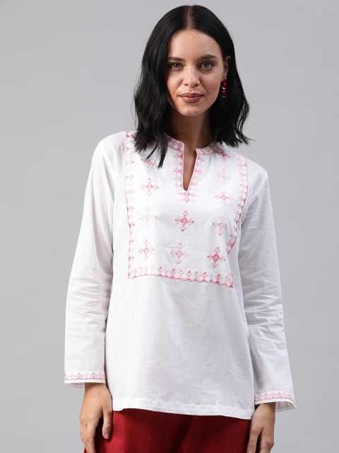 

Soch Women White & Pink Embroidered Tunic, Off white