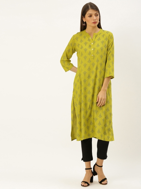 

Soch Women Olive Green Printed Straight Kurta