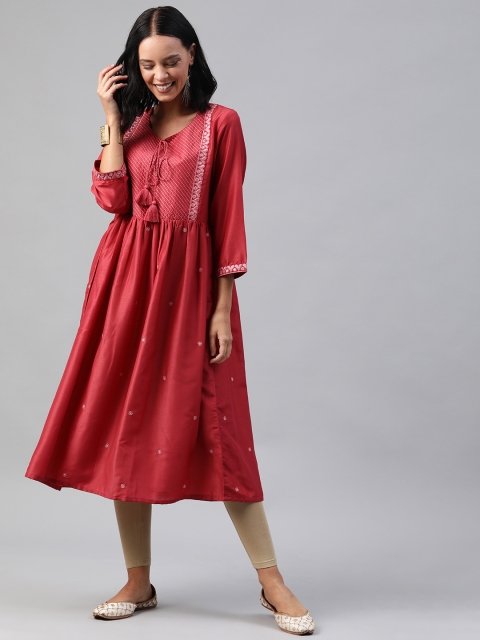 

Soch Women Maroon Embroidered A-Line Kurta
