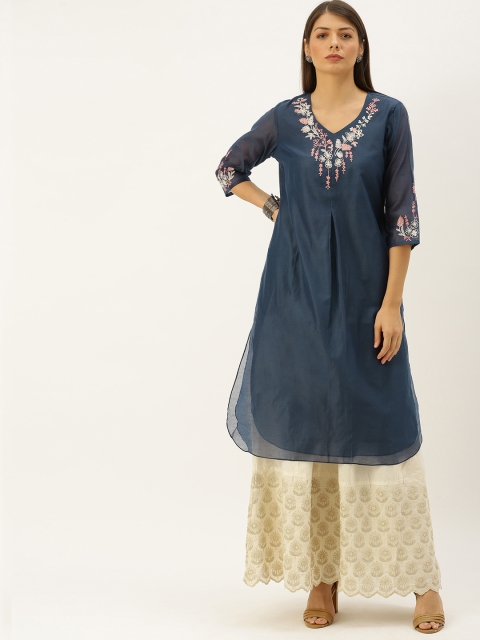 

Soch Women Blue Yoke Design Straight Kurta