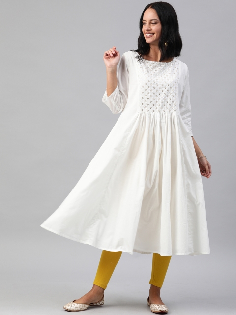 

Soch Women Off-White Yoke Design Gathered A-Line Kurta With Gathers