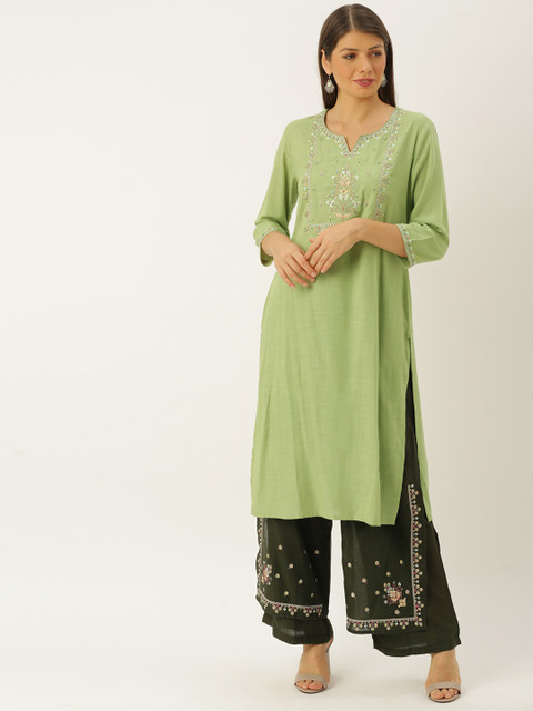 

Soch Women Green Embroidered Kurta with Palazzos