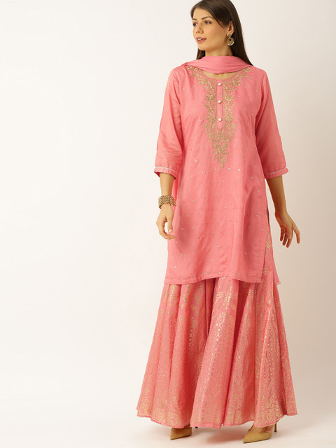

Soch Women Peach-Coloured Embroidered Kurta with Palazzos & Dupatta