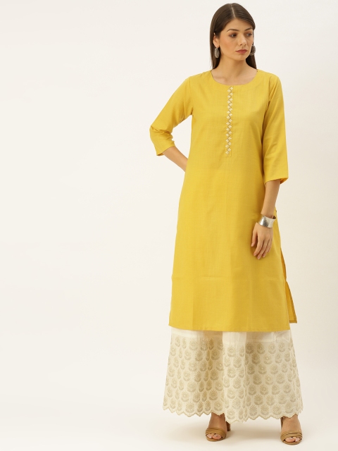 

Soch Women Mustard Yellow Solid Straight Kurta