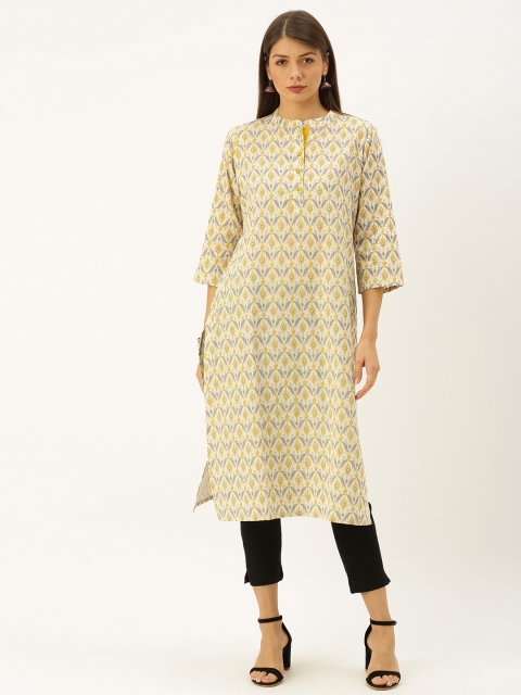 

Soch Women Off-White & Mustard Yellow Printed Straight Kurta