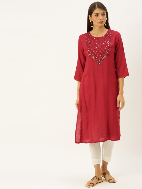 

Soch Women Maroon Yoke Design Straight Kurta