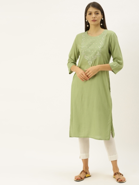 

Soch Women Green Yoke Design Straight Kurta