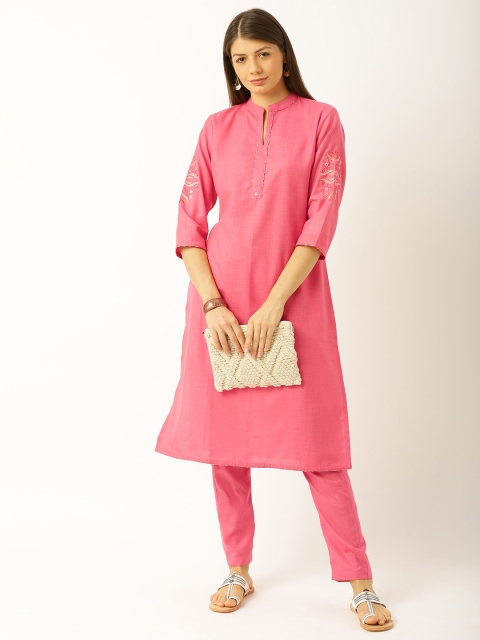 

Soch Women Pink Solid Thread Work Kurta with Trousers