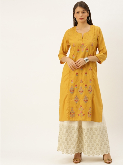 

Soch Women Mustard Embroidered Straight Kurta