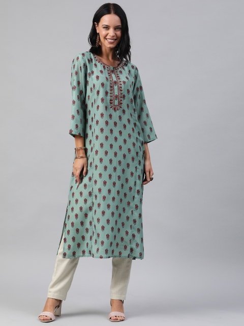 

Soch Women Green & Red Printed Straight Kurta with Thread Work