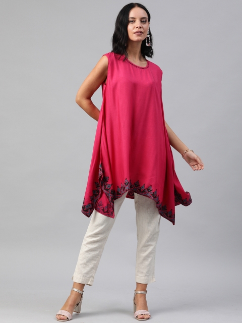 

Soch Magenta Viscose Rayon Geometric Tunic With Asymmetric Hem