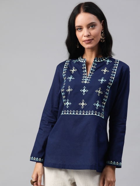 

Soch Navy Blue Pure Cotton Embroidered Tunic