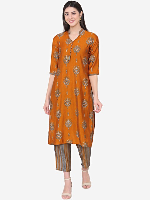 

Laabha Women Mustard & Copper-Toned Printed Kurti with Palazzos