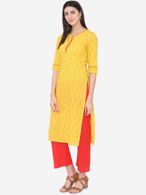 

Laabha Women Yellow And Orange Printed Kurta With Trousers