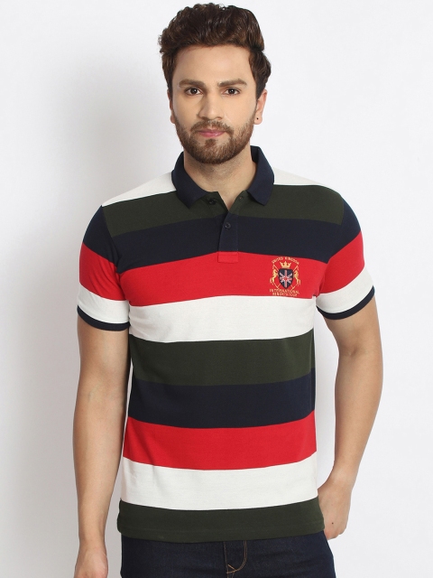 

98 Degree North Men Multicoloured Striped Polo Collar T-shirt, Multi