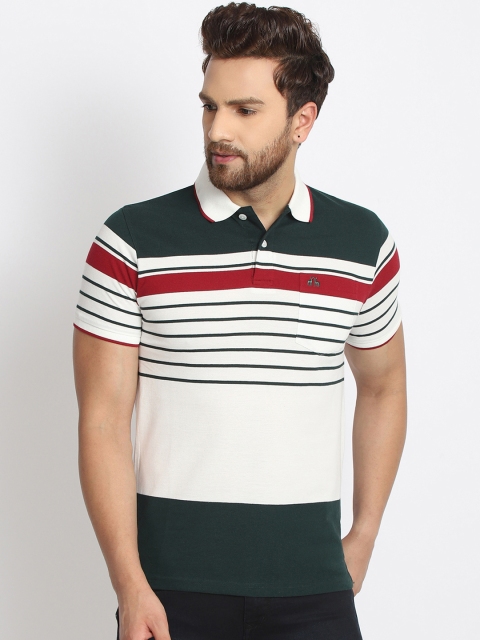 

98 Degree North Men White & Grey Striped Polo Collar T-shirt