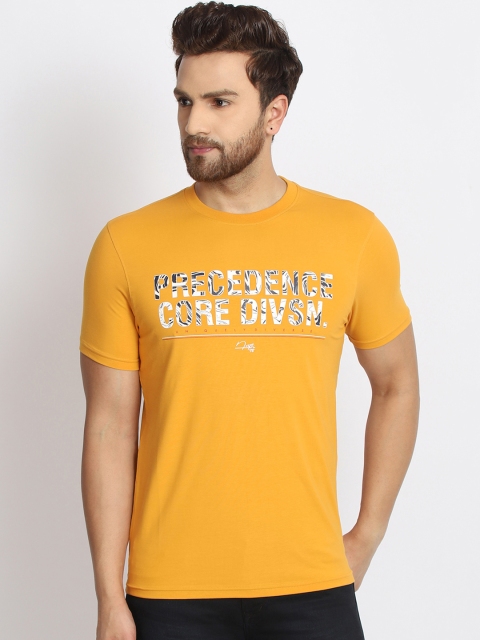 

98 Degree North Men Mustard Printed Round Neck T-shirt