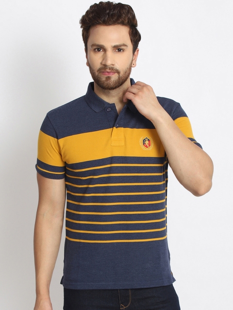 

98 Degree North Men Navy Blue & Yellow Striped Polo Collar T-shirt