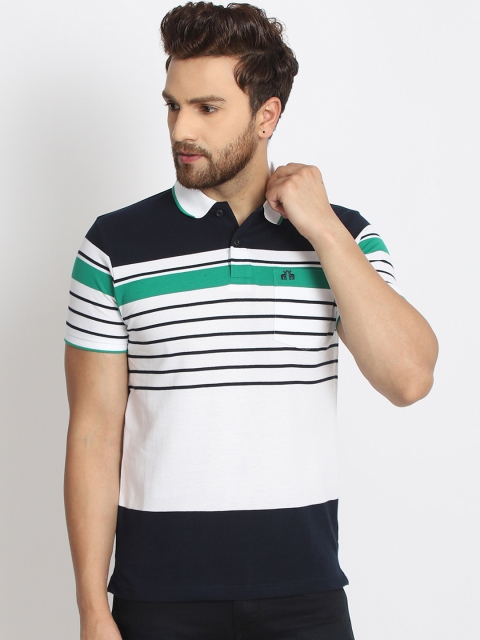 

98 Degree North Men White Striped Polo Collar T-shirt